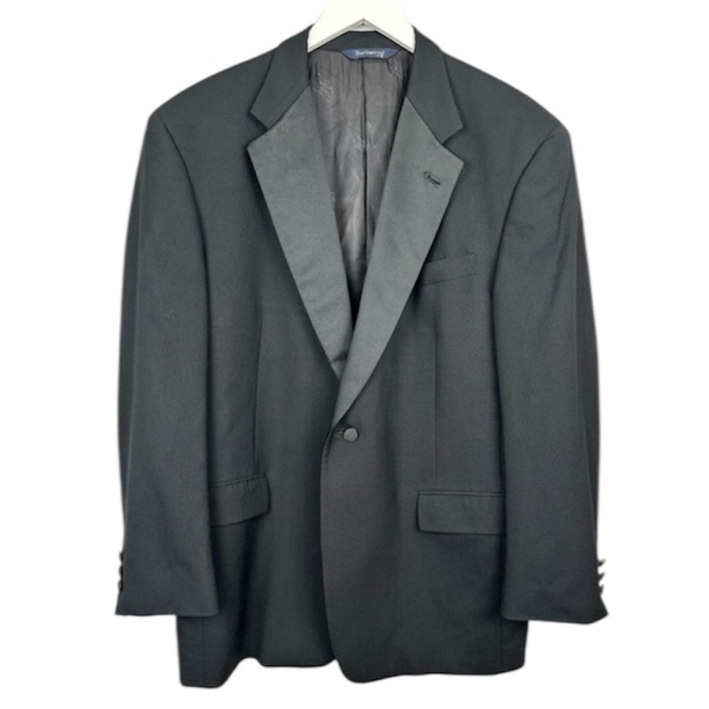 Burberry Wool Black Satin Lapel Single Breasted Closure Suit Jacket 45L